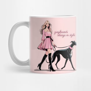 Pretty Lady in Pink Walking Greyhound Mug